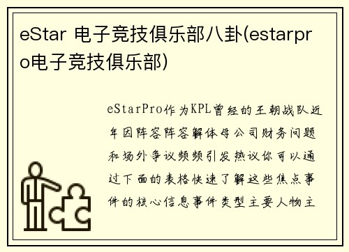 eStar 电子竞技俱乐部八卦(estarpro电子竞技俱乐部)