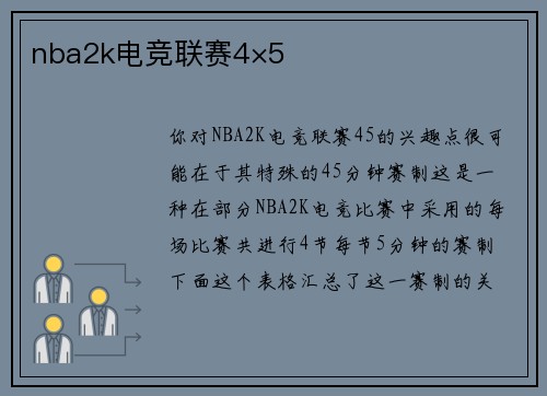 nba2k电竞联赛4×5